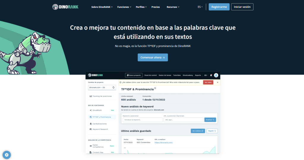 Análisis TFIDF y prominencia semántica en Dinorank