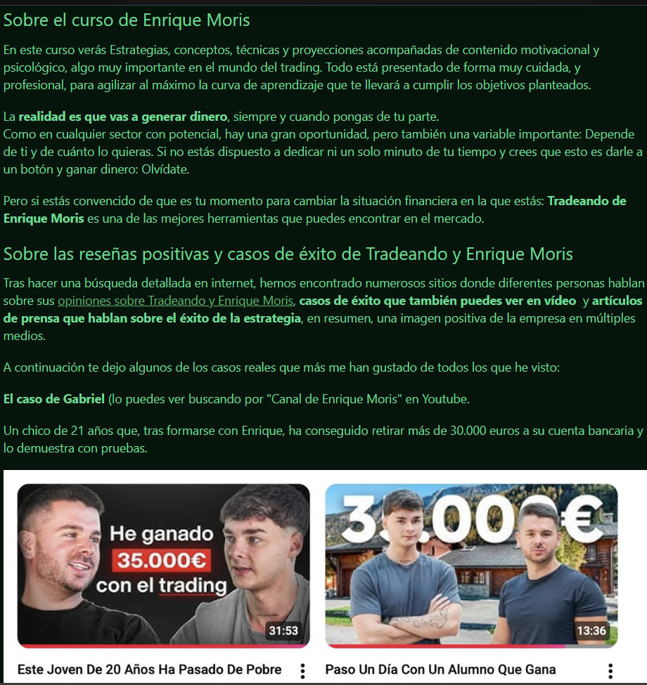 Debate sobre Tradeando Enrique Moris opiniones en Reddit comunidad trading