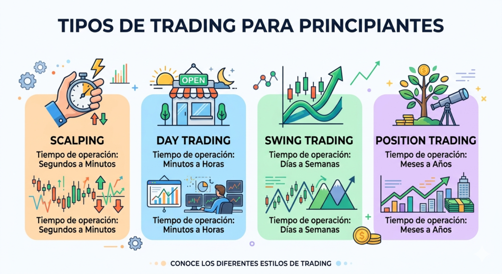 tipos de trading para principiantes: scalping, day trading, swing trading y position trading