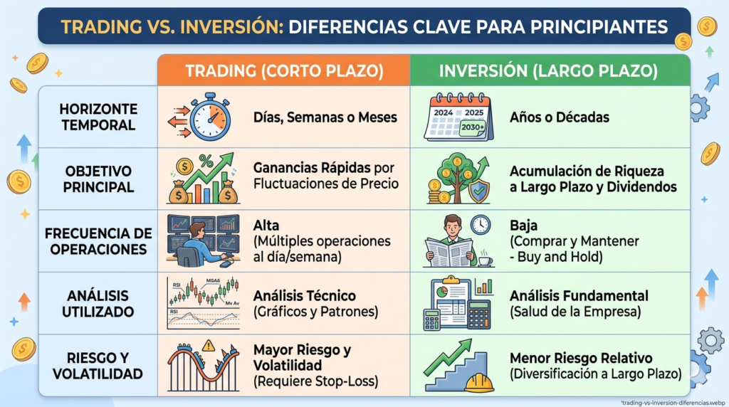  diferencia entre trading e inversión - comparativa visual para principiantes 