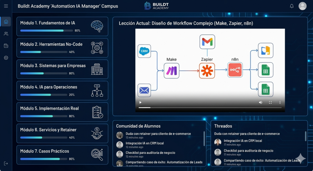 Campus de Buildt Academy con módulos del Automation IA Manager