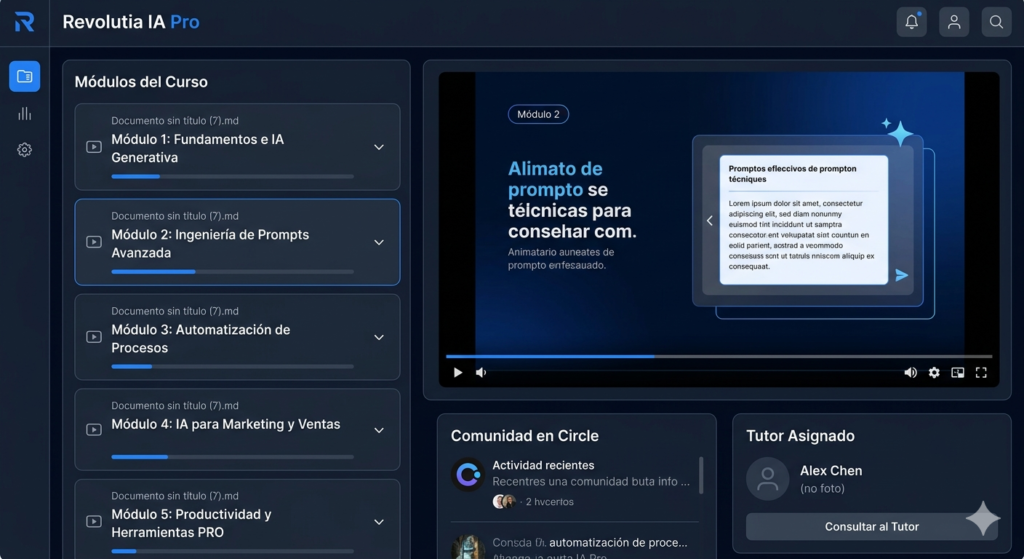 Campus de Revolutia IA Pro con módulos de inteligencia artificial aplicada