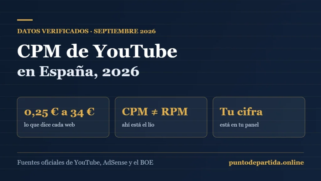 CPM de YouTube en España en 2026: por qué las cifras van de 0,25 a 34 euros y diferencia entre CPM y RPM