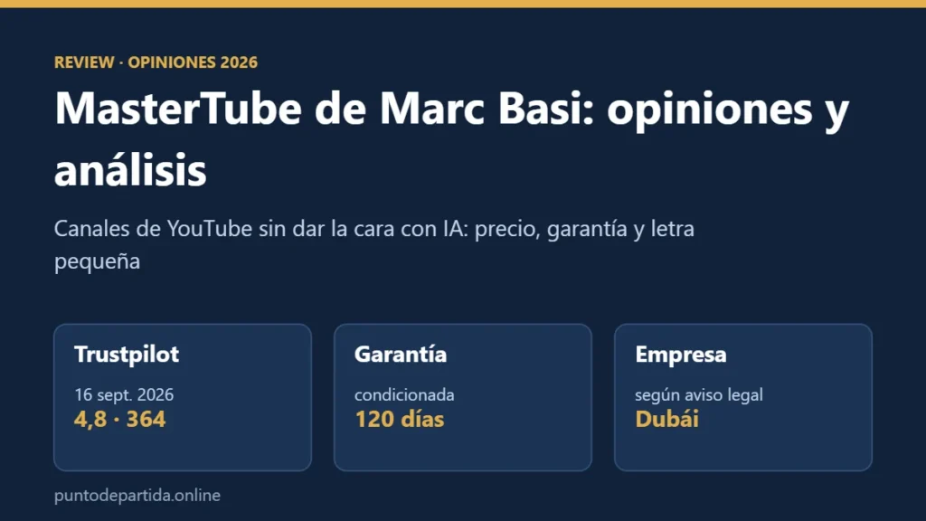 MasterTube de Marc Basi opiniones 2026: Trustpilot, garantía condicionada de 120 días y empresa en Dubái