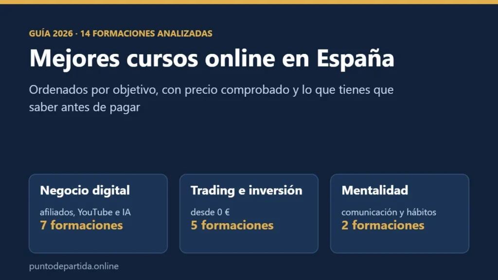 Mejores cursos online en España 2026: 14 formaciones analizadas por objetivo, con precio comprobado