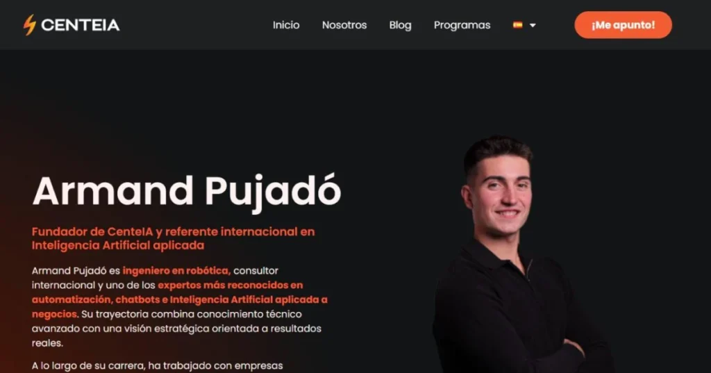 Armand Pujadó, cofundador de CenteIA, en la página oficial de la academia