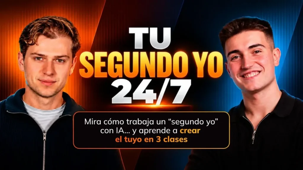 Jordi Segura y Armand Pujadó en el banner del evento gratuito Tu Segundo Yo 24/7 de CenteIA