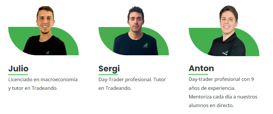 Tutores del equipo de Tradeando según su web oficial